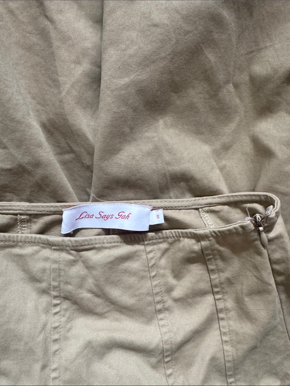 Lisa Says Gah Khaki Asymmetrical A-Line Midi Skirt - Picture 3 of 5